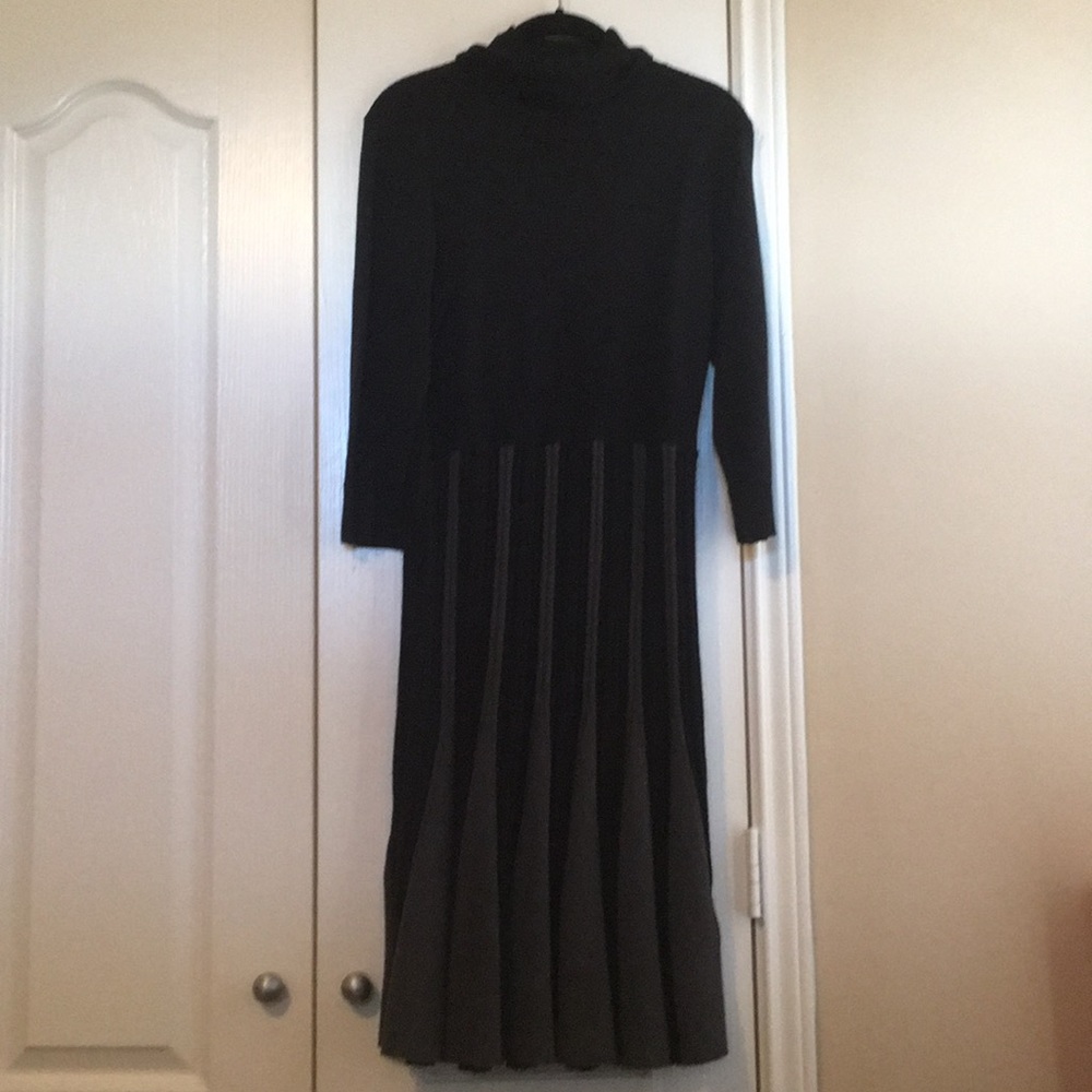 Black and gray turtleneck sweater dress